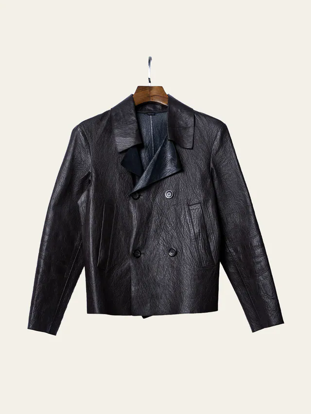 Giorgio Armani — Double-Breasted Leather Pea Jacket
